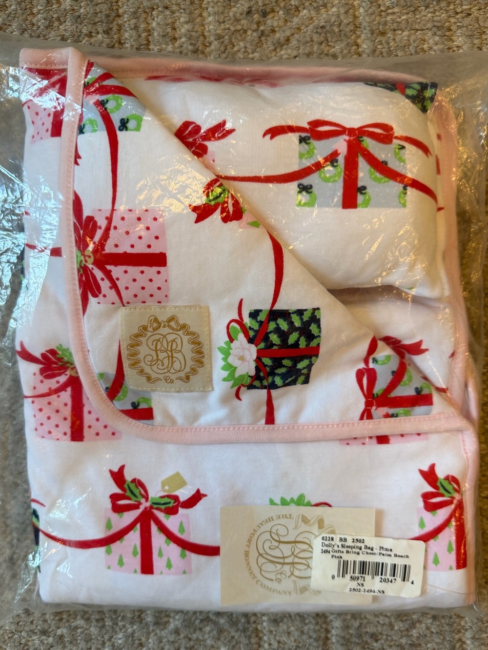 NWT TBBC Beaufort Bonnet Company Dolly’s Sleeping bag Gifts Bring Cheer
